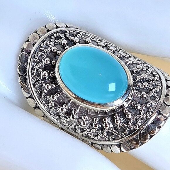 925 Sterling Silver Ring Sz 6.5 with Natural Chalcedony 14x10mm - Picture 5 of 13